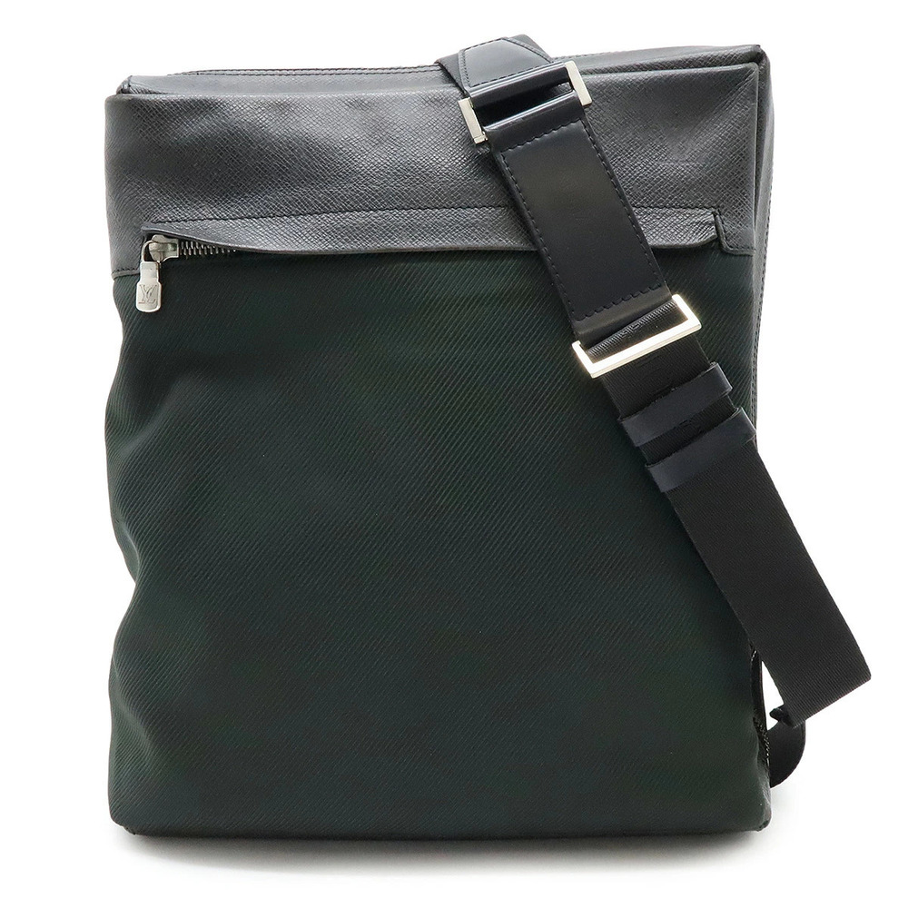LOUIS VUITTON Taiga Beluga Crossbody Bag L shaped Zipper Canvas Leather Ardoise